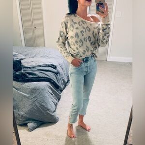 Abercrombie Cream & Grey Leopard Print Sweater